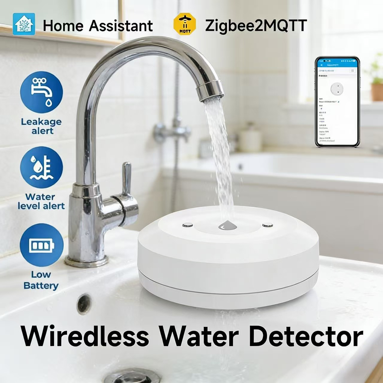 Water Alarm Sensor - Smart ZigBee3.0 2MQTT Water Leakage Sensor