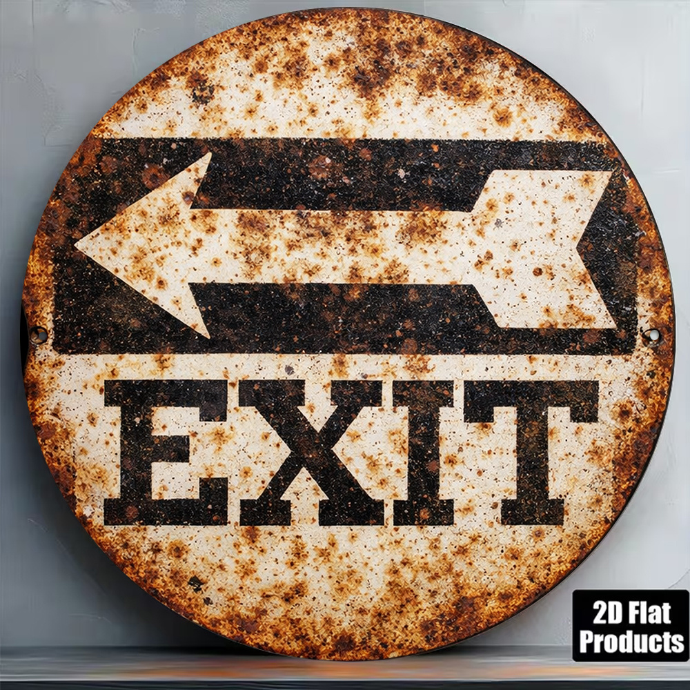 Emergency Exit Sign - 2D Metal Sign 8x8in/20x20cm Retro Round